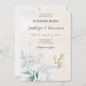 白と緑のフローラスペインののベージュ 招待状 (正面)