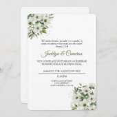 白と緑のフローラスペインの結婚式招待状 招待状 (正面/裏面)