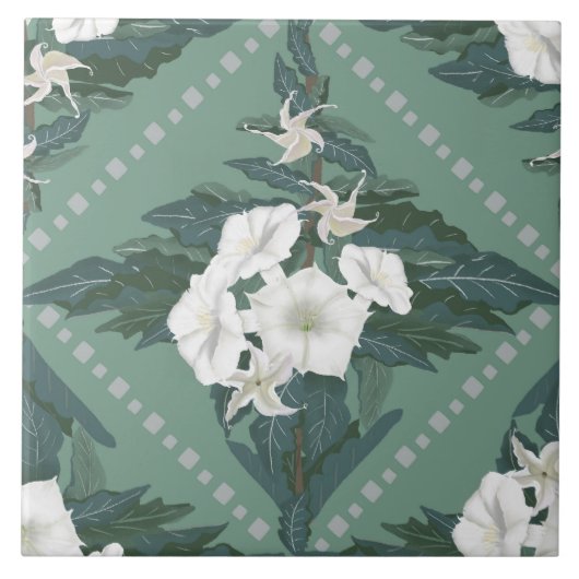 白と緑のフローラタイル タイル (正面)