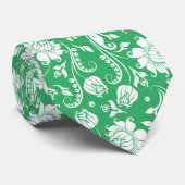 白と緑のフローラダマスク模様ネックタイ ネクタイ (ロール)