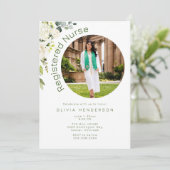 白と緑のフローラ写真の卒業 招待状 (スタンド正面)