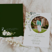 白と緑のフローラ写真の卒業 招待状