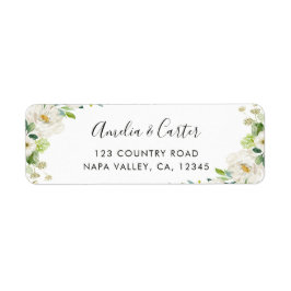 白と緑のフローラ差出人住所ラベル ラベル