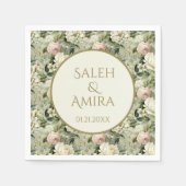 白と緑のフローラ結婚の砂糖クッキー スタンダードカクテルナプキン (正面)