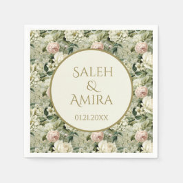 白と緑のフローラ結婚の砂糖クッキー スタンダードカクテルナプキン