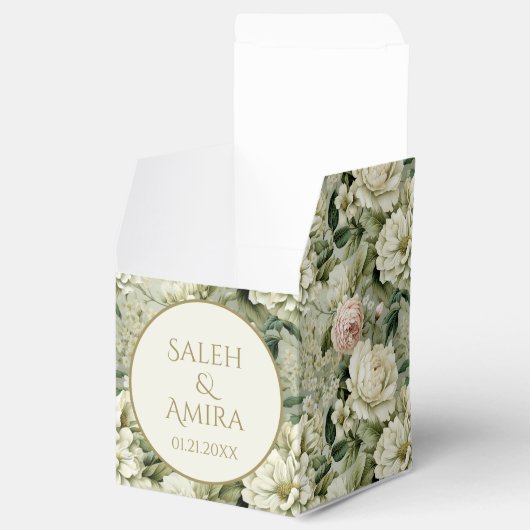 白と緑のフローラ結婚の砂糖クッキー フェイバーボックス (オープン)