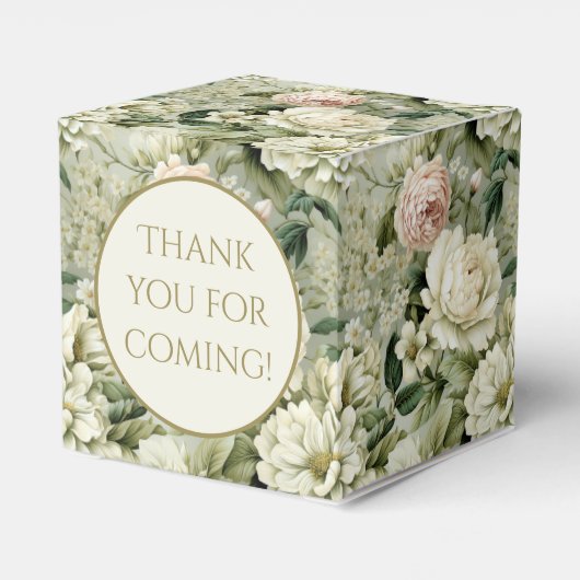 白と緑のフローラ結婚の砂糖クッキー フェイバーボックス (裏面サイド)