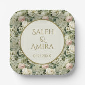 白と緑のフローラ結婚の砂糖クッキー ペーパープレート (正面)
