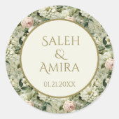 白と緑のフローラ結婚の ラウンドシール (正面)