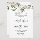 白と緑のフローラAqeeqahの儀式 招待状 (正面/裏面)