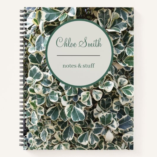 白と緑のペペロミア植物葉のフローラ ノートブック (正面)