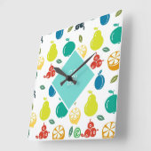 白と緑のモノグラムカラフルフルーツ誕生日 スクエア壁時計 (傾斜)