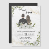 白と緑の図結婚示による仮想の招待 マグネット招待状 (正面/裏面)