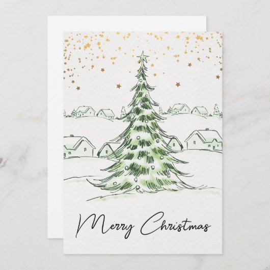白と緑の手がキュートなメリークリスマス シーズンカード (正面/裏面)
