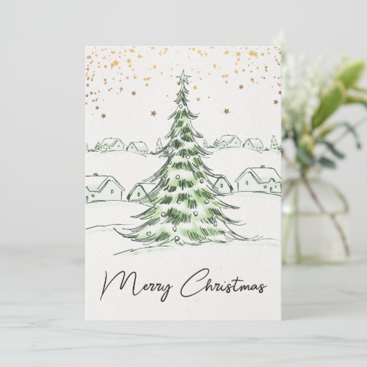 白と緑の手がキュートなメリークリスマス シーズンカード (スタンド正面)