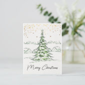 白と緑の手描き かわいい メリークリスマス ポストカード (スタンド正面)