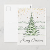 白と緑の手描き かわいい メリークリスマス ポストカード (正面/裏面)