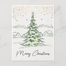 白と緑の手描き かわいい メリークリスマス ポストカード