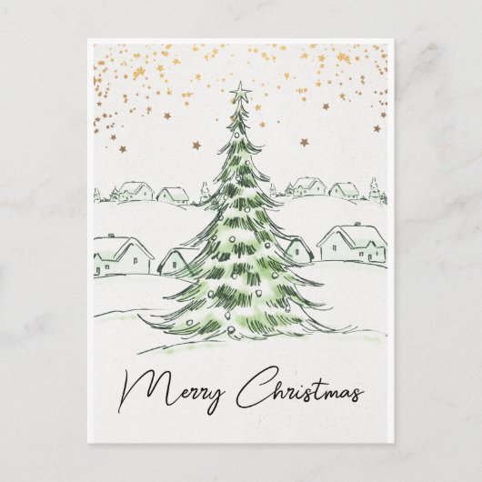 白と緑の手描き かわいい メリークリスマス ポストカード (正面)
