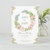 白と緑の水彩画 Save the Date 招待状 (スタンド正面)