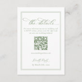 白と緑の結婚詳細Qrコード エンクロージャーカード (正面)