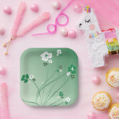 白と緑の花 ペーパープレート (パーティー)