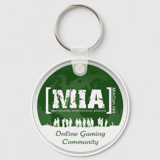 白と緑のMIAClan.netキーチェーン キーホルダー (正面)