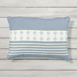 白と緑ストライプのフローラ アウトドアクッション