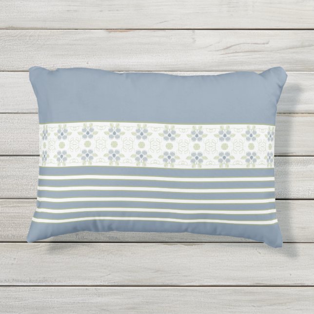 白と緑ストライプのフローラ アウトドアクッション (裏面)