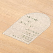 白と緑ミニマル結婚の アクリル招待状 (レイダウン)