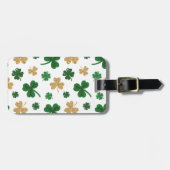 白と緑&金ゴールドグリッタールックシャムロック ラゲッジタグ (正面横)