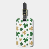 白と緑&金ゴールドグリッタールックシャムロック ラゲッジタグ (正面縦)