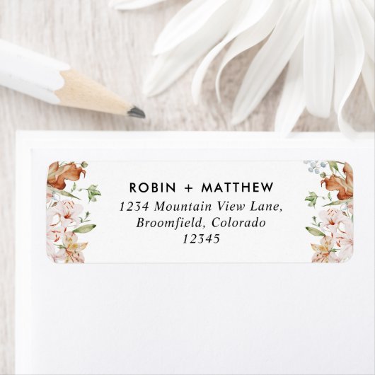 白と自然開花結婚の差出人住所ラ ラベル (インサイチュ)