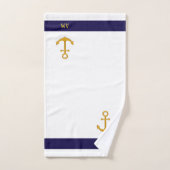 白と航海のネイビーブルーのいかり&書道 バスタオルセット (ハンドタオル)