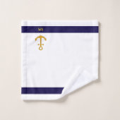 白と航海のネイビーブルーのいかり&書道 バスタオルセット (ウォッシュタオル)