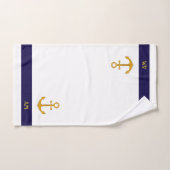 白と航海のネイビーブルーのいかり&書道 バスタオルセット (ハンドタオル)