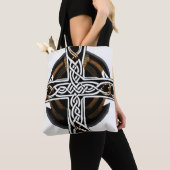 白と茶色のケルトのクロストートバッグ トートバッグ (クローズアップ)