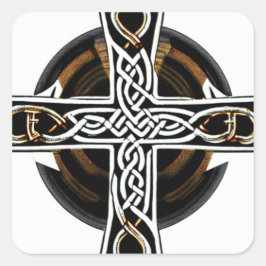 白と茶色のケルト十字 スクエアシール