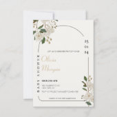 白と茶色のシンプルかわいいフローラ赤ちゃんシャワー 招待状 (正面)