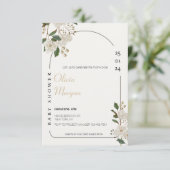 白と茶色のシンプルかわいいフローラ赤ちゃんシャワー 招待状 (スタンド正面)