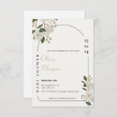 白と茶色のシンプルかわいいフローラ赤ちゃんシャワー 招待状 (正面/裏面)