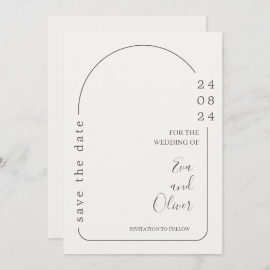 白と茶色のシンプル結婚式招待状 招待状 (正面/裏面)