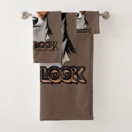 白と茶色のテリアヘッドポートレート バスタオルセット