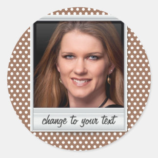 白と茶色のフォトフレーム水玉模様 ラウンドシール