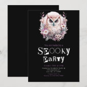 白と茶色のフクロウの花のハロウィンパーティー 招待状 (正面/裏面)