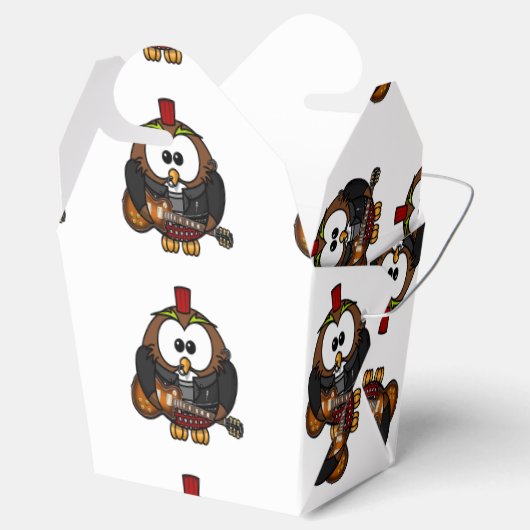 白と茶色のフクロウ遊は赤い帽子のギターだ フェイバーボックス (オープン)