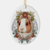 白と茶色のモルモットと花セラミックコーン セラミックオーナメント (右)