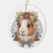 白と茶色のモルモットと花セラミックコーン セラミックオーナメント (左)