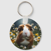白と茶色のモルモットの月とデイジー キーホルダー (裏面)