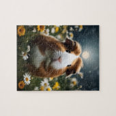 白と茶色のモルモットの月とデイジー ジグソーパズル (横)